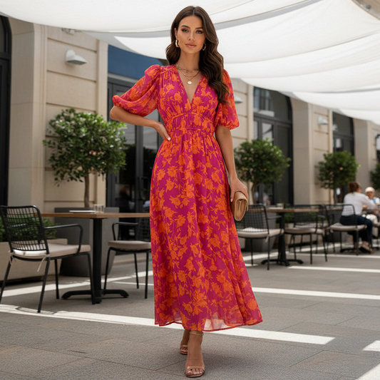 Katarzyna Maxi Sukienka - Moda | Elegancki Serek Dekolt