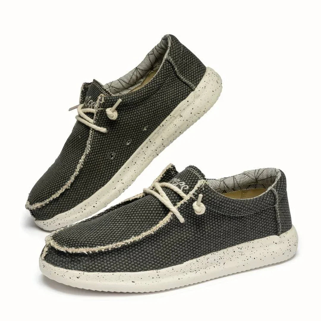 Oddychające męskie buty z płótna, sznurowane, zapewniające przewiewność i lekkość na wiosenne dni. Stylowe.