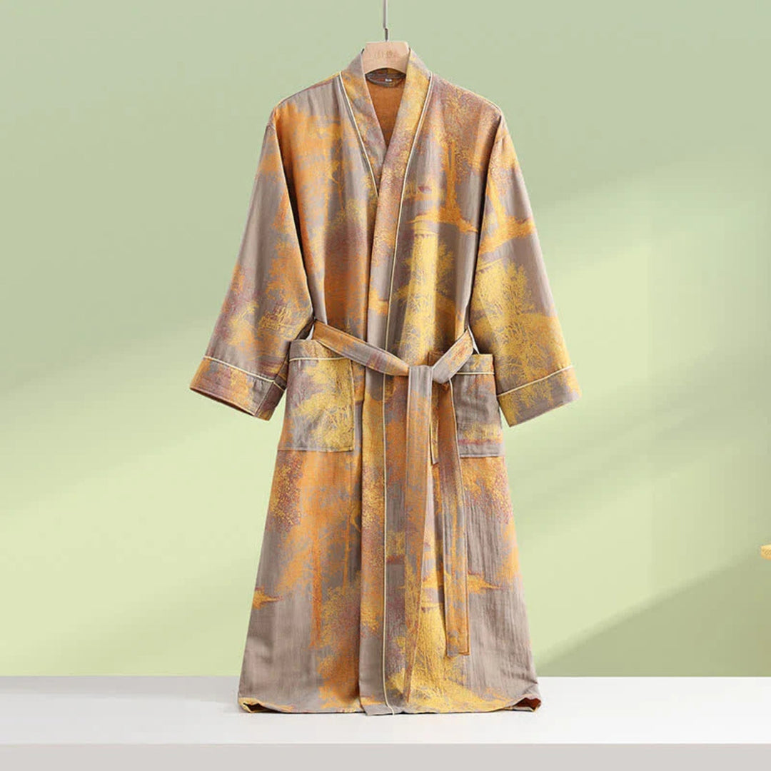 Elegancki damski szlafrok kimono z muślinu bawełnianego. Miękki, lekki, stylowa odzież domowa.