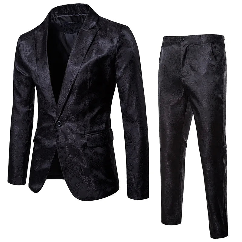 Męski garnitur slim fit dwuczęściowy, klasyczny, elegancki. Idealny na biznes i formalne okazje.