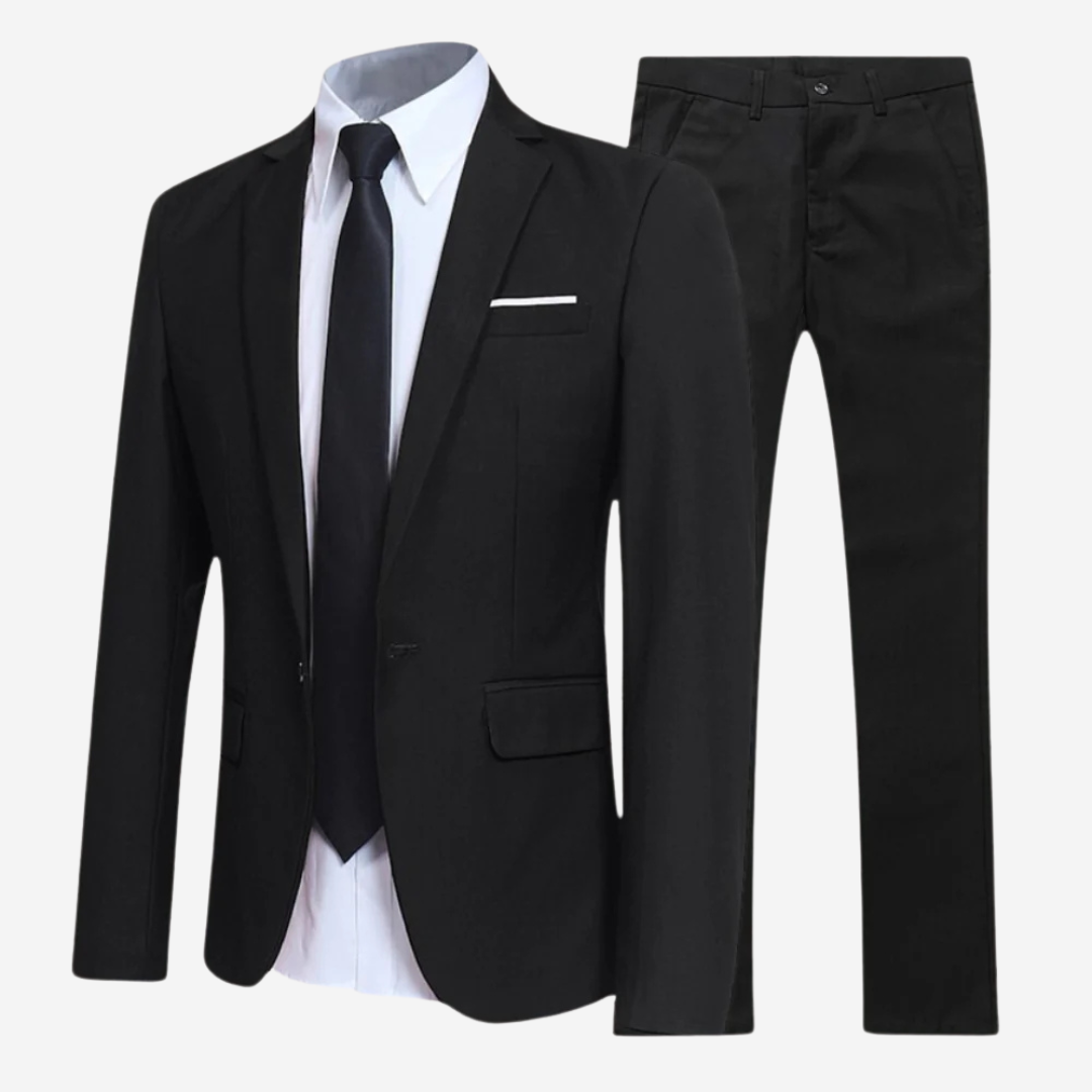 Zestaw męski slim fit 3-częściowy. Elegancki garnitur na formalne okazje, śluby i spotkania biznesowe.