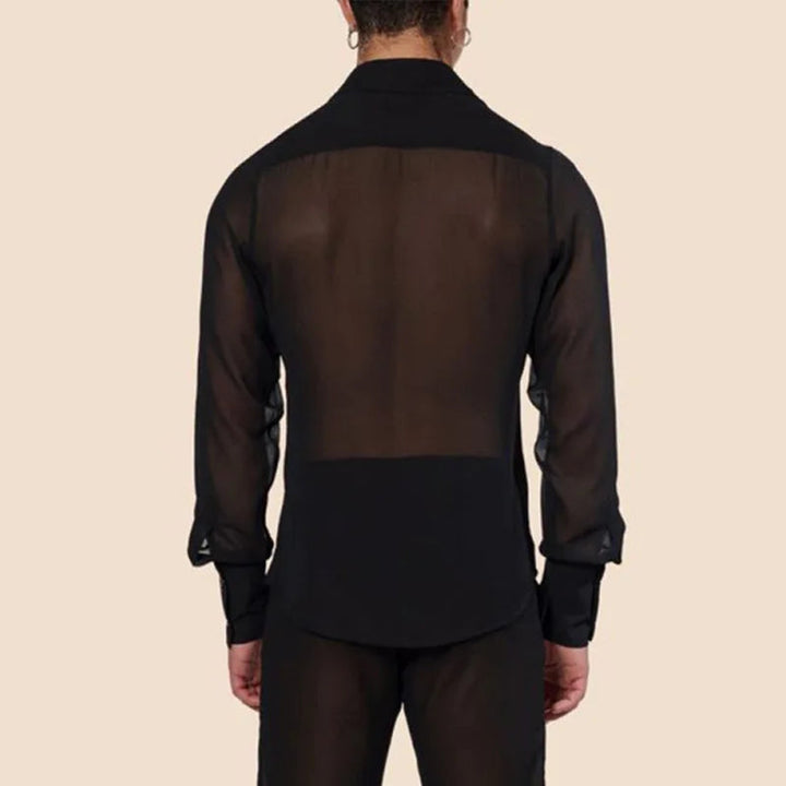 Dopasowana męska koszula czarna z długim rękawem, stylowa na co dzień i na wieczór. Slim fit, przewiewna.