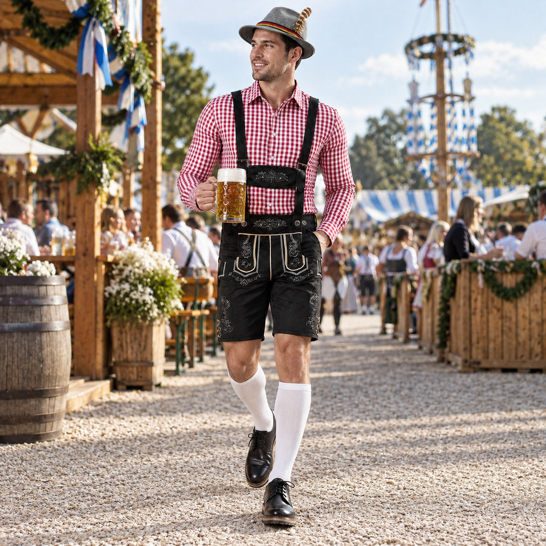 Koszula męska w kratę, długi rękaw, do kompletu Oktoberfest. Klasyczny bawarski wzór.