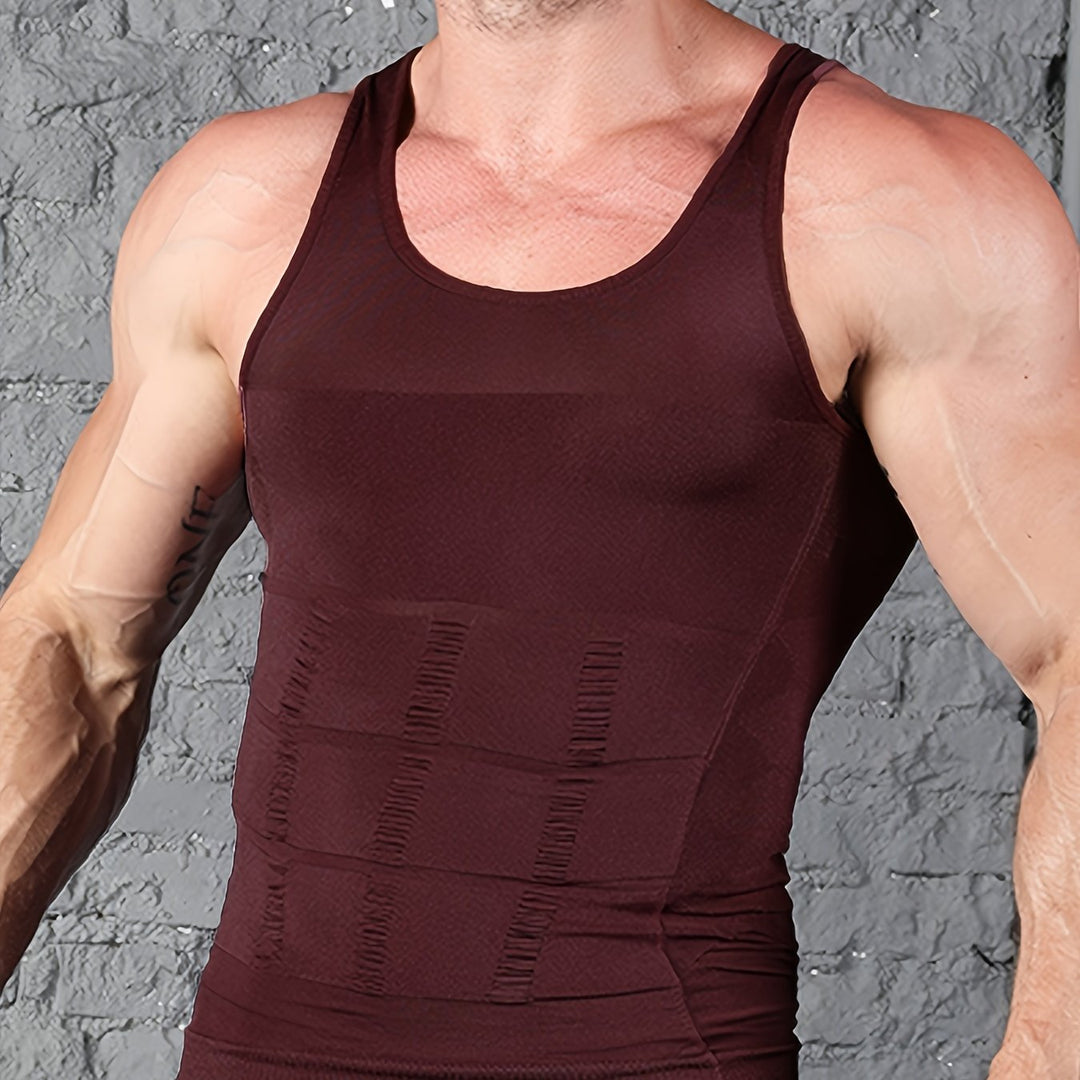 Nowoczesny tank top kompresyjny dla mężczyzn. Dopasowany, bez rękawów, do budowania masy i rzeźby.