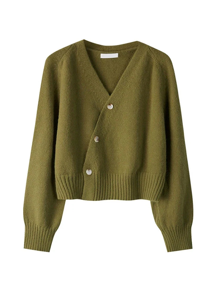 Damski luźny kardigan V-neck. Komfortowy sweter z dekoltem w serek, idealny na jesień i wiosnę, stylowy.