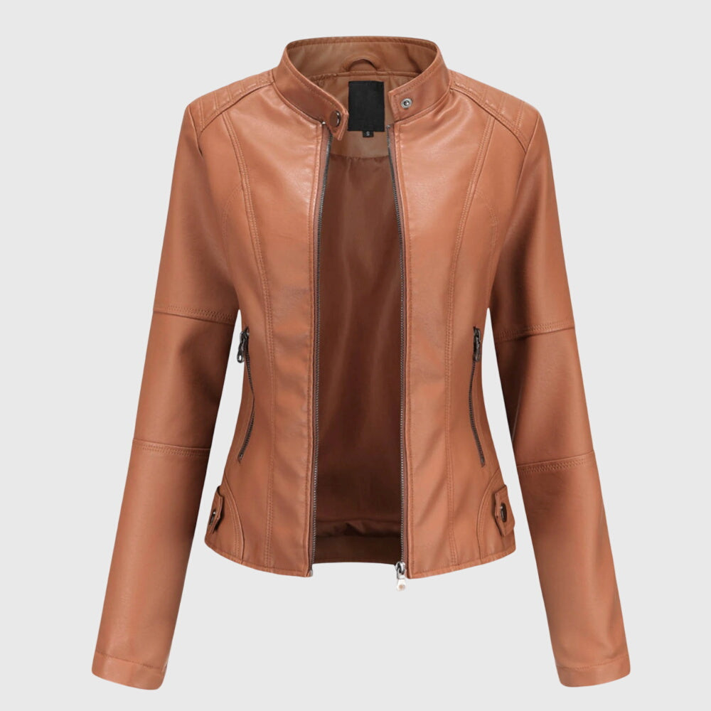 Elegancka czarna kurtka damska w stylu biker, modna odzież wierzchnia do wielu stylizacji.