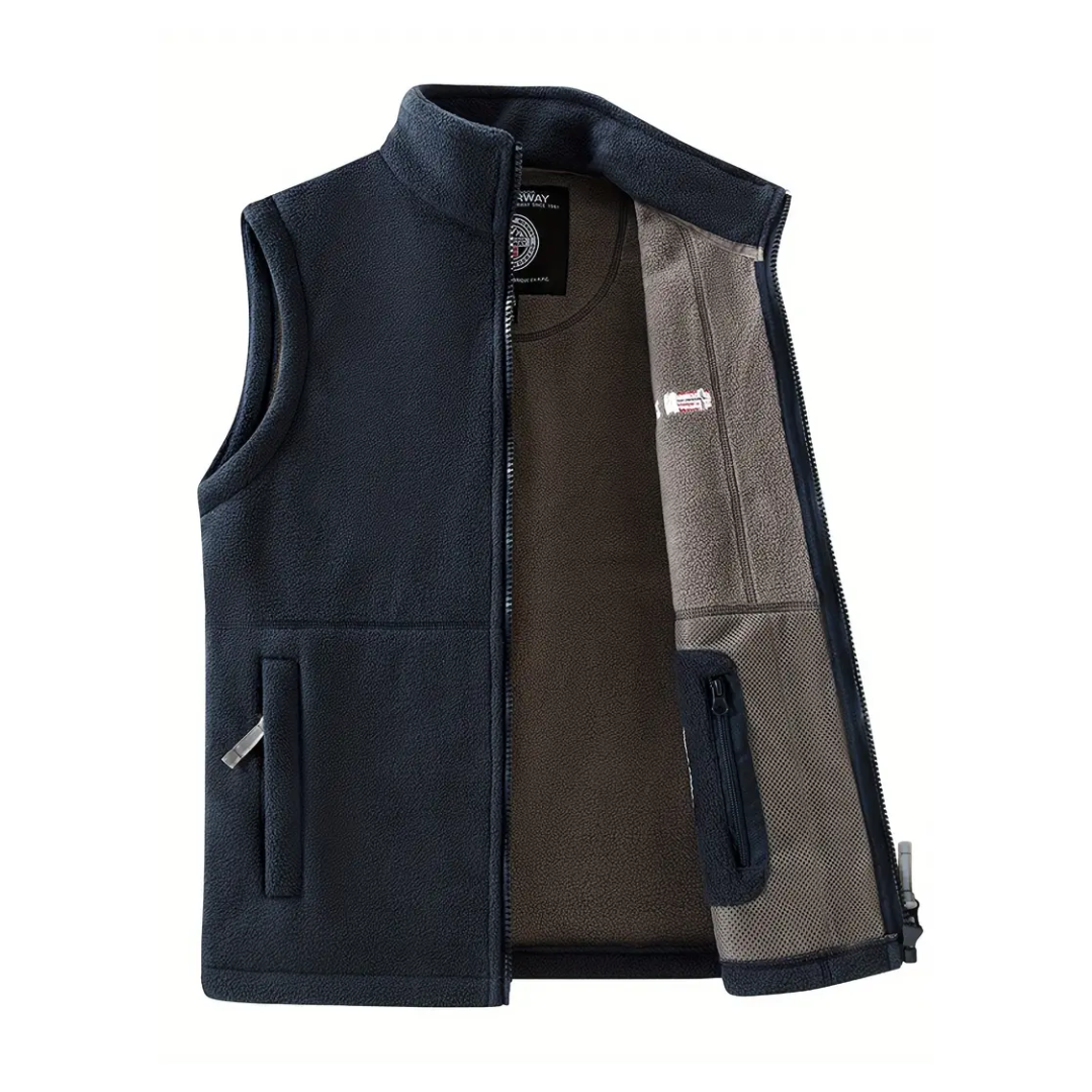Męska kamizelka outdoorowa fleece Kaspar ze stójką, ocieplana, na jesień i zimę. Wygodna.