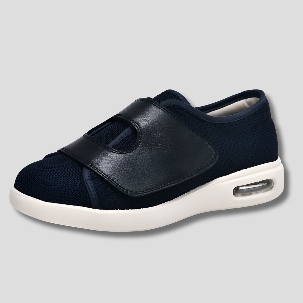 Ortopedyczne buty z szerokim przodem i rzepami, idealne dla stóp z obrzękami i opuchlizną.