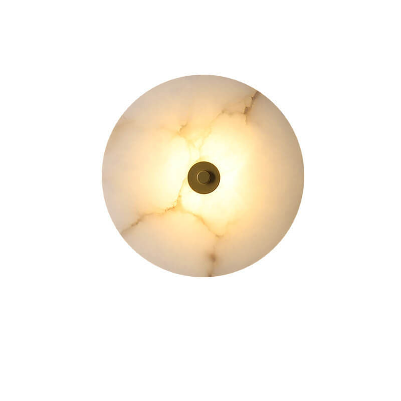 Elegancki kinkiet LED, złoty, akryl, marmur, do luksusowego salonu.