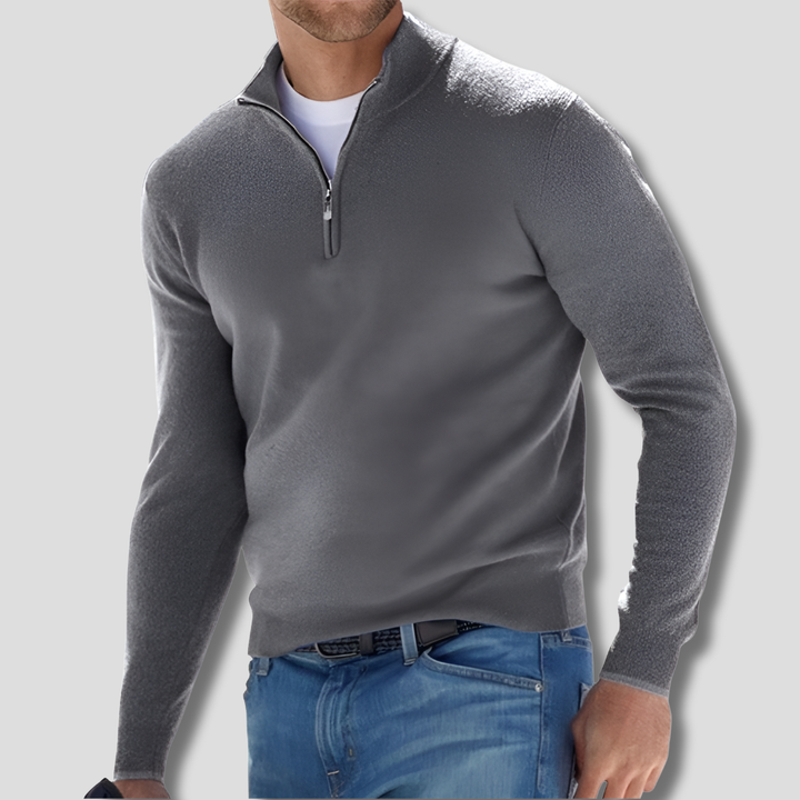 Elegancki sweter męski z bawełny, z zamkiem błyskawicznym i wygodną stójką. Idealny do codziennych stylizacji.