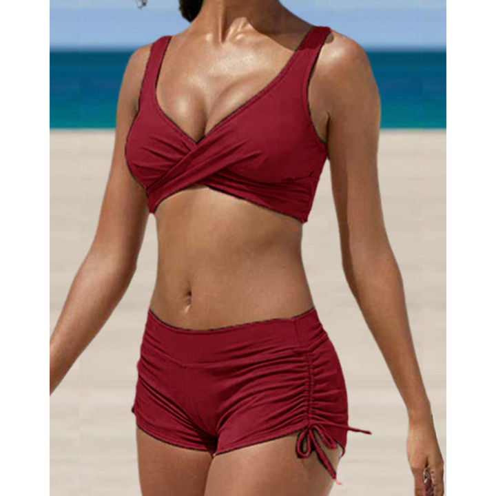 Modne dwuczęściowe bikini damskie z wysokim stanem. Stylowy strój kąpielowy podkreślający sylwetkę, idealny na plażę.
