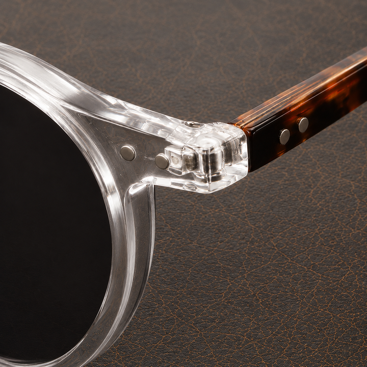 Retro okulary przeciwsłoneczne okrągłe unisex z ciemnymi szkłami, komfort i ochrona UV.