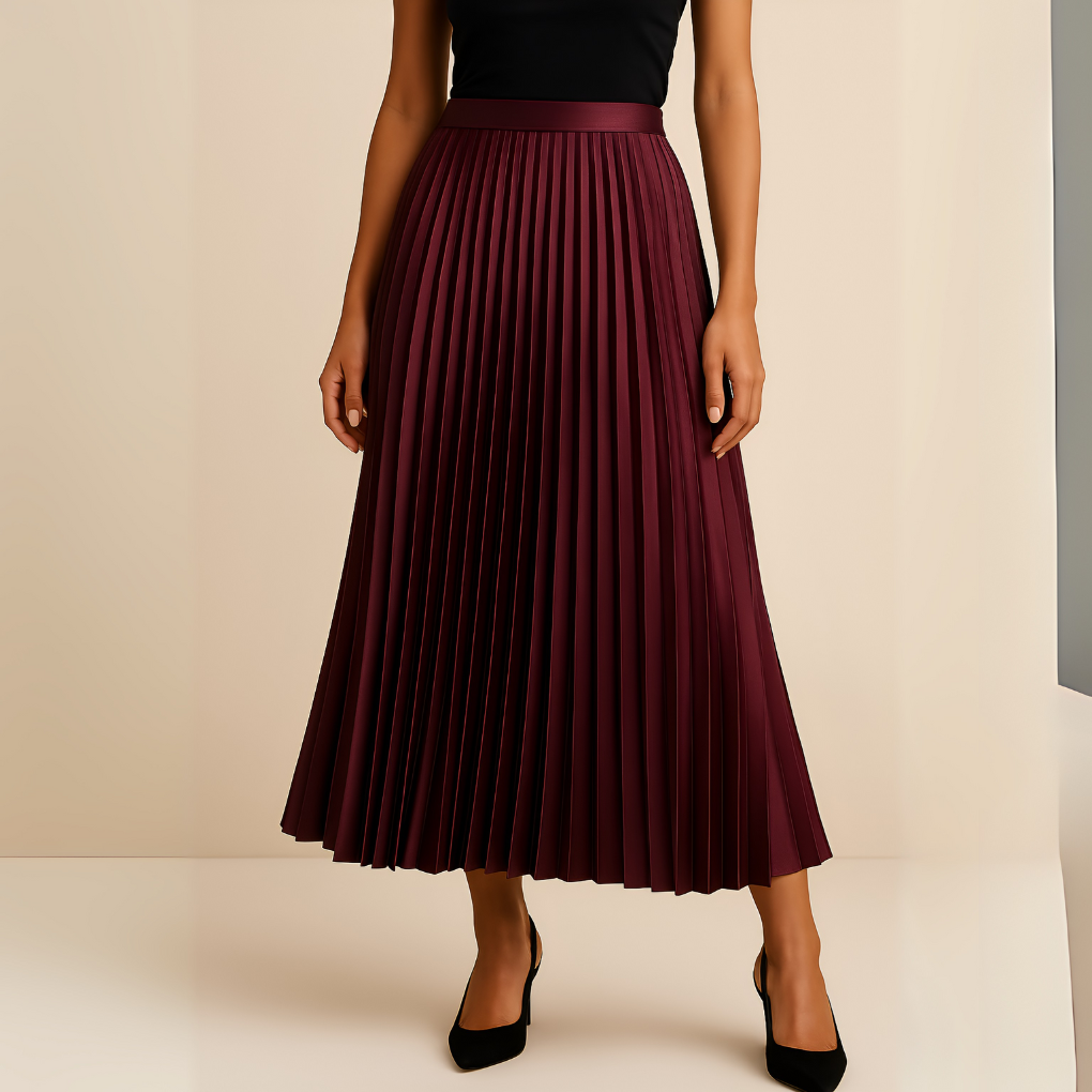 Elegancka plisowana spódnica midi z satyny. Idealna na wieczorne wyjścia i modne stylizacje.