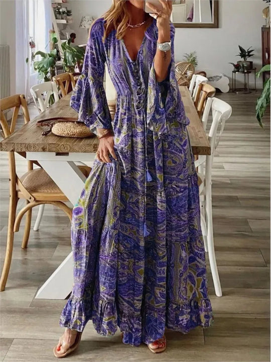Sukienka maxi boho Amira z modnymi detalami, luźny krój. Letnia sukienka damska na każdą okazję.
