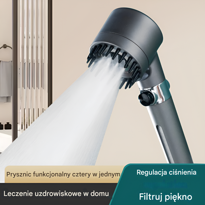 Czarna słuchawka prysznicowa AquaTune z mocnym strumieniem, oszczędzająca wodę do nowoczesnej łazienki.