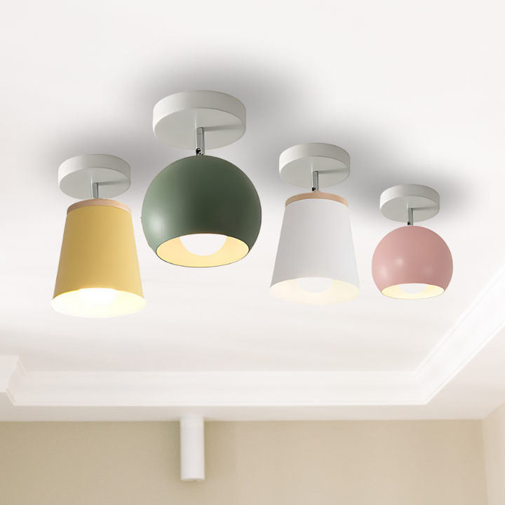 Kolorowa designerska lampa sufitowa Macaron. Stylowa dekoracja wnętrz, oświetlenie LED.