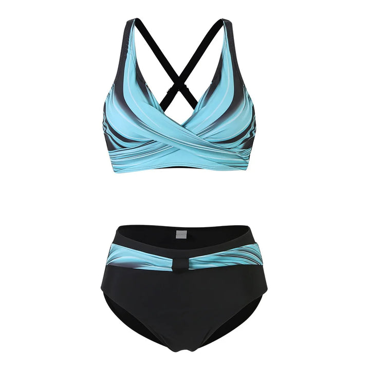 Modne bikini damskie dwuczęściowe z wysokim stanem. Wygodny strój kąpielowy z nadrukiem na lato.