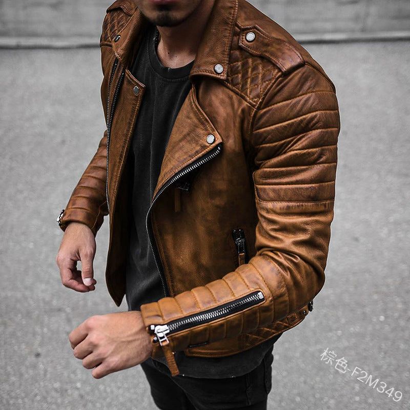 Elegancka męska kurtka motocyklowa. Wysokiej jakości materiał, klasyczny krój, wytrzymały zamek błyskawiczny. Moda męska.