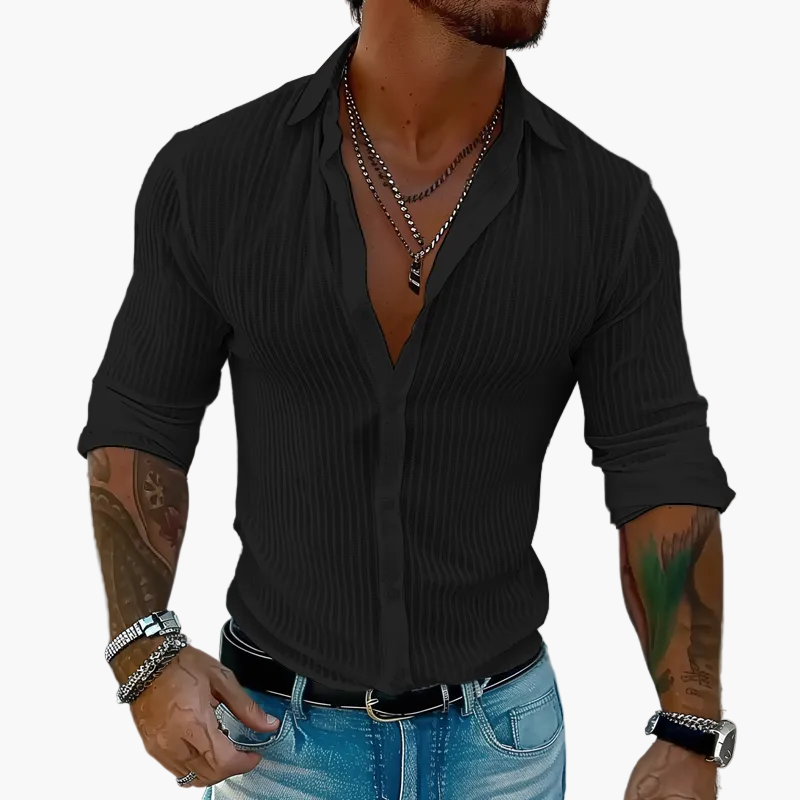 Męska koszula w paski slim fit, elegancka i modna, idealna na co dzień lub do biura.