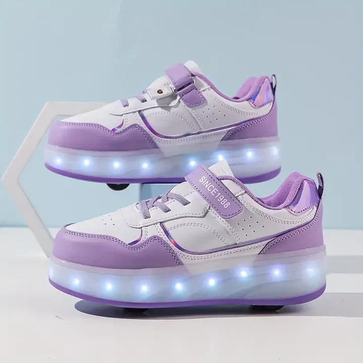 Dziecięce buty z rolkami i efektownym podświetleniem LED, idealne dla aktywnych dzieci. Wysoka jakość.