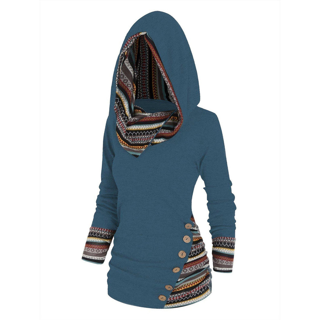 Damski rozpinany sweter z kapturem w etniczny wzór tribal. Idealny na jesień, komfortowy casual.