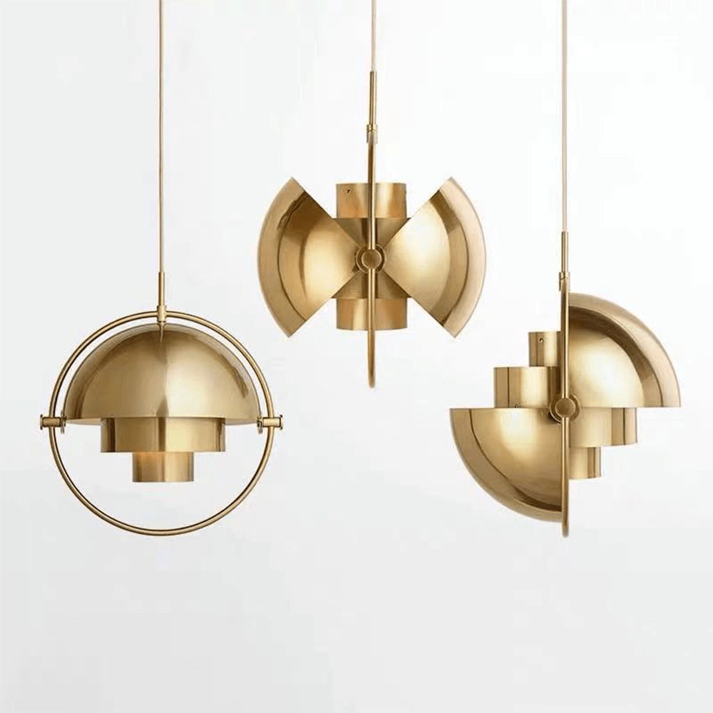 Designerska metalowa lampa wisząca. Skandynawskie oświetlenie sufitowe, nowoczesna dekoracja.