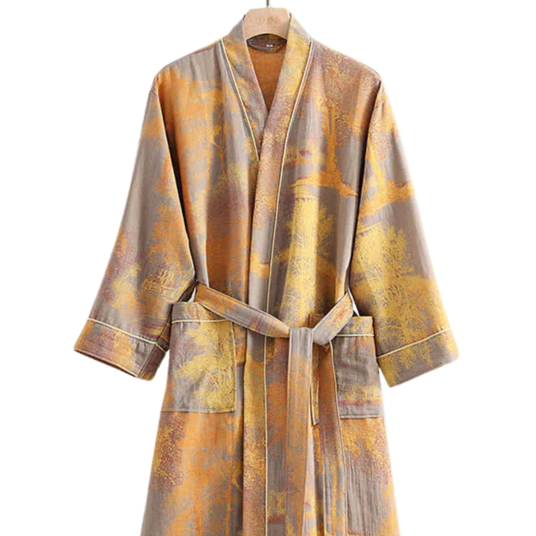 Damski szlafrok kimono muślinowy, lekki i przewiewny, idealny do relaksu. Bawełniany komfort.