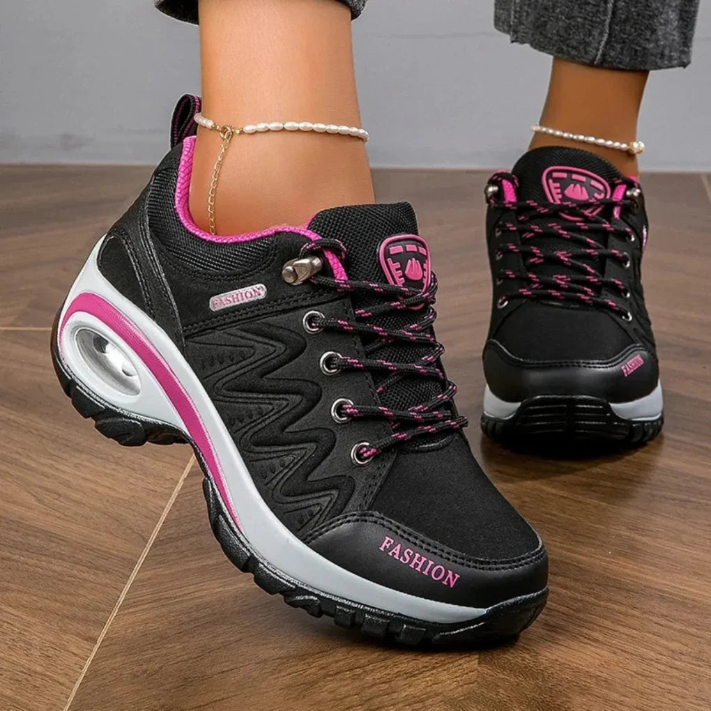 Nowe damskie buty trekkingowe, kolorowe i wodoodporne, idealne do sportu i outdooru. Wygodne sznurowane obuwie całoroczne.
