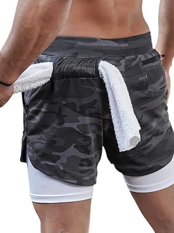 Materiał zbliżenie: oddychające szorty sportowe męskie 2w1 Felix. Komfort i wentylacja podczas biegania.