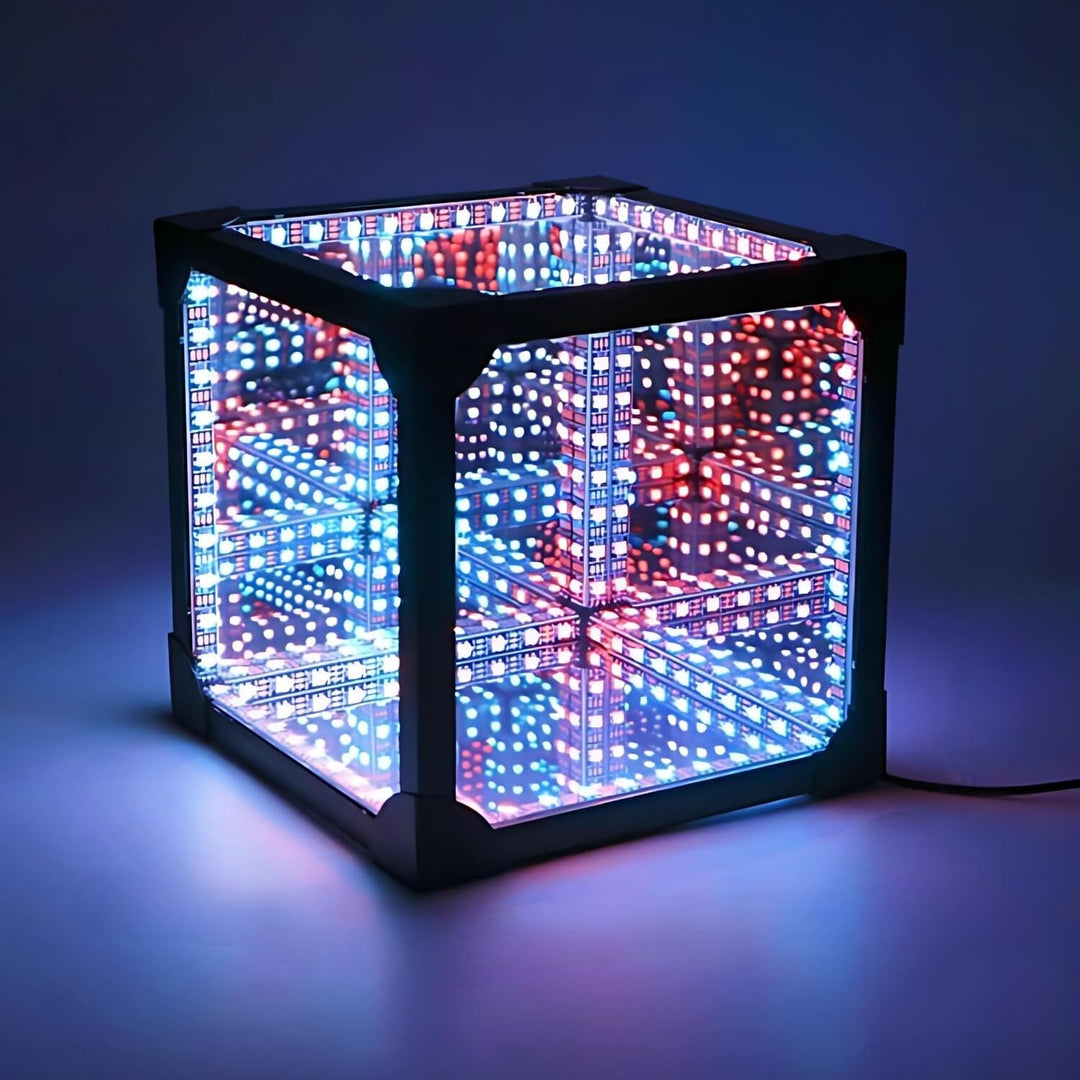 Lampa Sześcian LED 3D, optyczna iluzja głębi. Futurystyczne oświetlenie i elegancka ozdoba do pokoju.