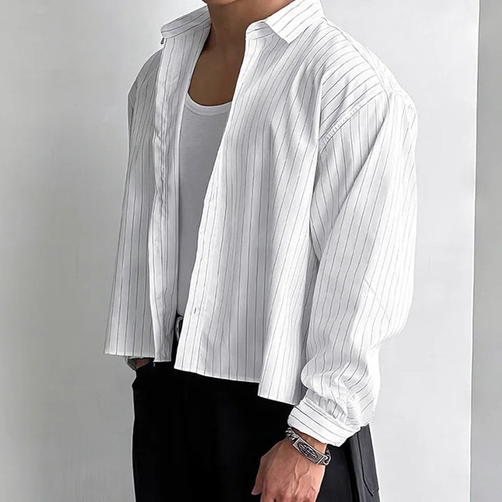 Przewiewna koszula męska w paski, długi rękaw, komfortowa na co dzień. Moda męska smart casual.
