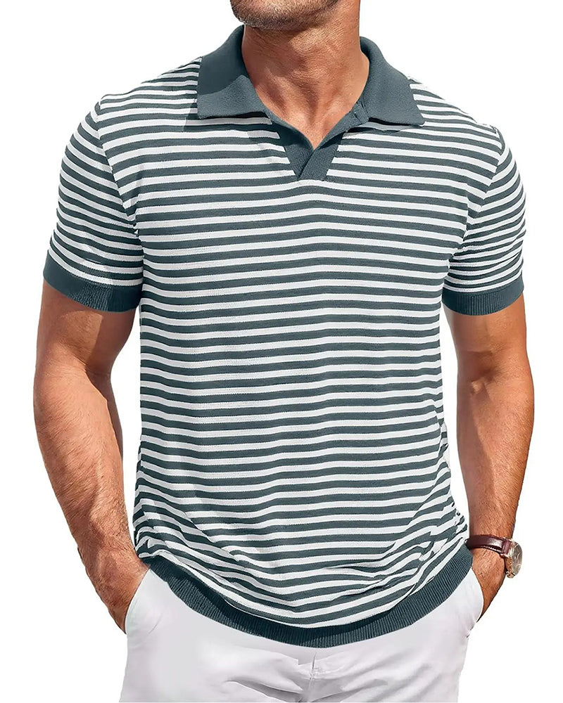 Modna męska koszulka polo w paski. Z kołnierzykiem, krótki rękaw, idealna do casualowych stylizacji na co dzień.
