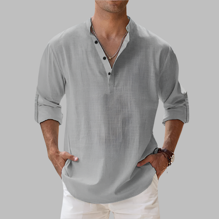 Elegancka męska koszula lniana, idealna do stylizacji casual i smart-casual. Przewiewna na lato.