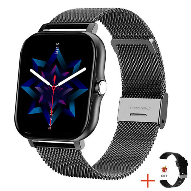 Damski smartwatch na nadgarstku, elegancki design, monitor zdrowia, krokomierz. Idealny do aktywności.