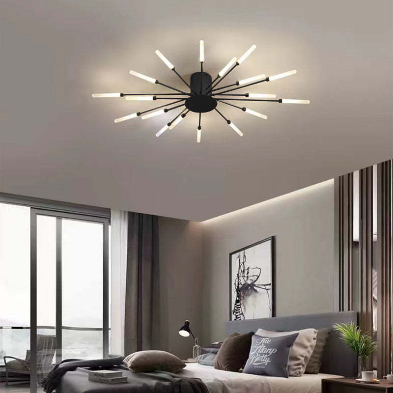 Lampa sufitowa LED, czarna, metal/akryl, nowoczesny design, ściemnialne oświetlenie salonu.