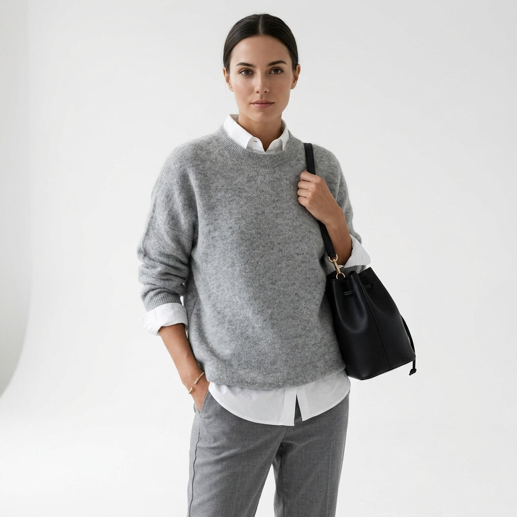Damski sweter kaszmirowy, miękki i ciepły, idealny na zimę. Elegancki, luźny krój do zimowych stylizacji.