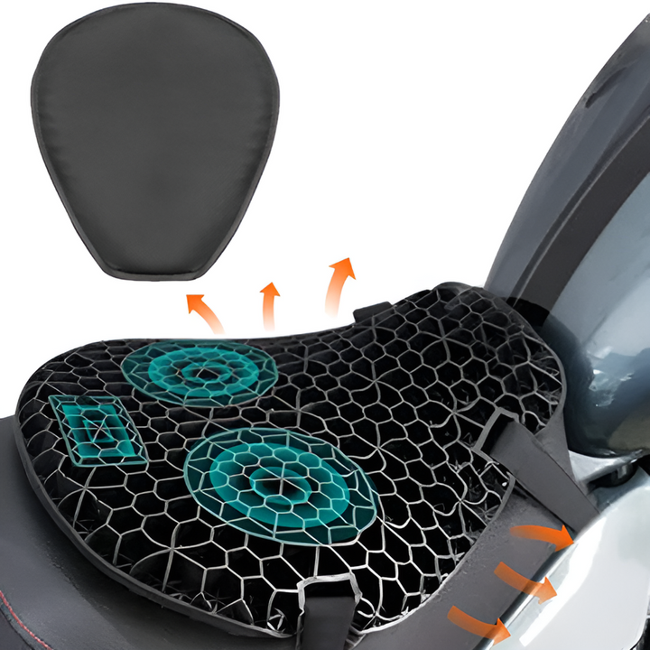 Antypoślizgowa żelowa nakładka na siedzenie motocykla. Chłodzenie i komfort dla kierowcy na długą trasę.