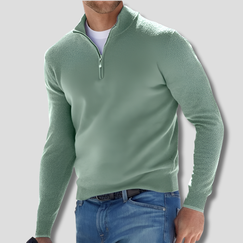 Nowoczesny męski sweter z bawełny, z zamkiem. Uniwersalny fason, świetny do codziennych i eleganckich stylizacji.