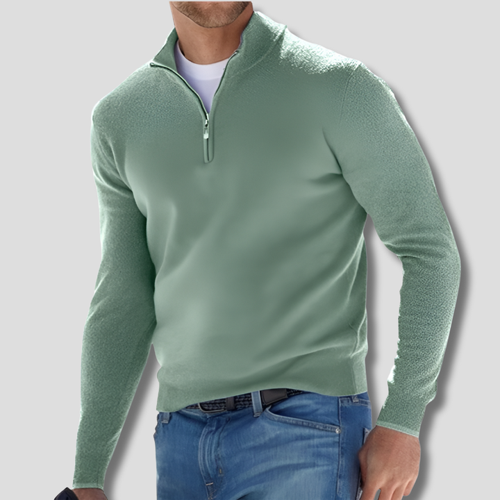Nowoczesny męski sweter z bawełny, z zamkiem. Uniwersalny fason, świetny do codziennych i eleganckich stylizacji.