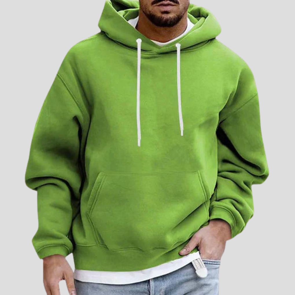 Męska bluza z kapturem o luźnym kroju, komfortowa i ciepła. Idealna na co dzień, do streetwear i stylizacji casual. Praktyczne kieszenie.