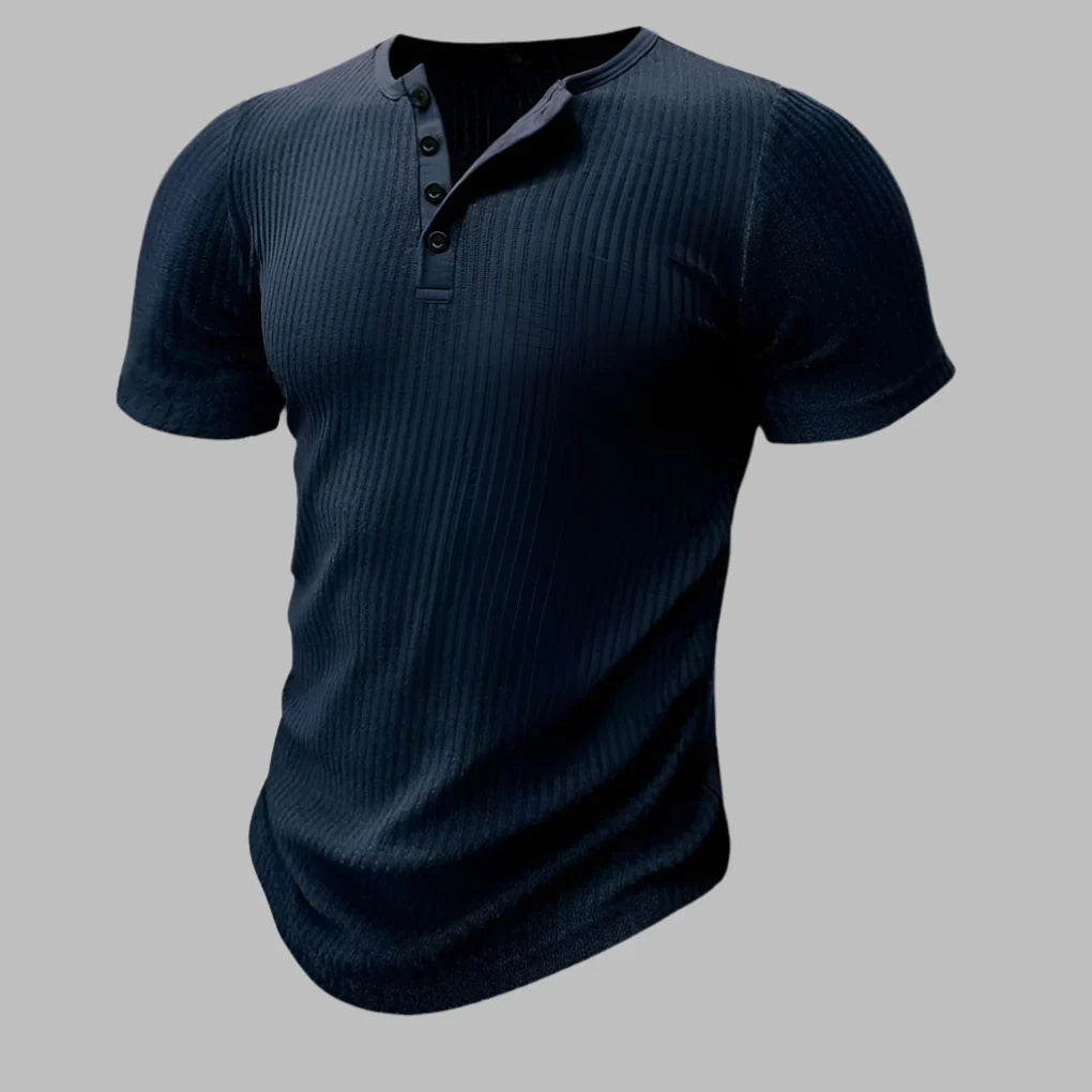 Męska koszulka Henley bawełniana, dopasowana, krótki rękaw, elastyczna, sportowa, komfortowa, stylowy t-shirt.