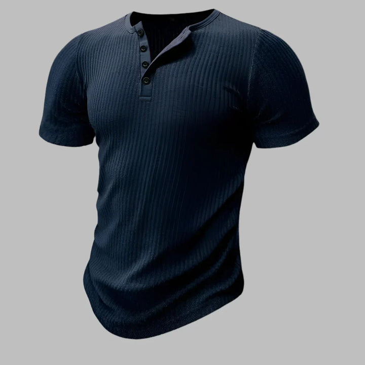 Męska koszulka Henley bawełniana, dopasowana, krótki rękaw, elastyczna, sportowa, komfortowa, stylowy t-shirt.