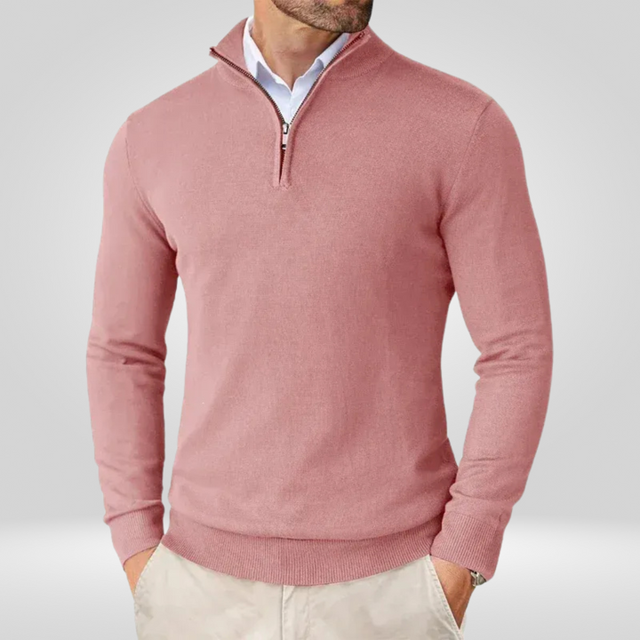 Stylowy męski sweter Romain z zamkiem. Połączenie casualowego komfortu z eleganckim wyglądem na jesień/zimę.