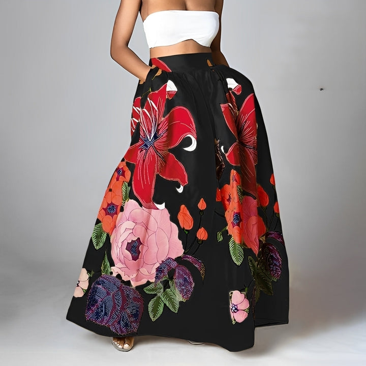 Modna damska spódnica boho z wysokim stanem. Rozkloszowana spódnica damska w stylu boho.