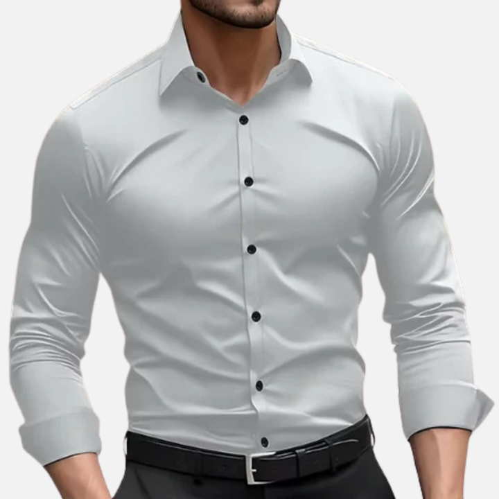 Profesjonalna męska koszula biznesowa slim fit z długim rękawem, zapewnia elegancki wygląd i komfort noszenia.