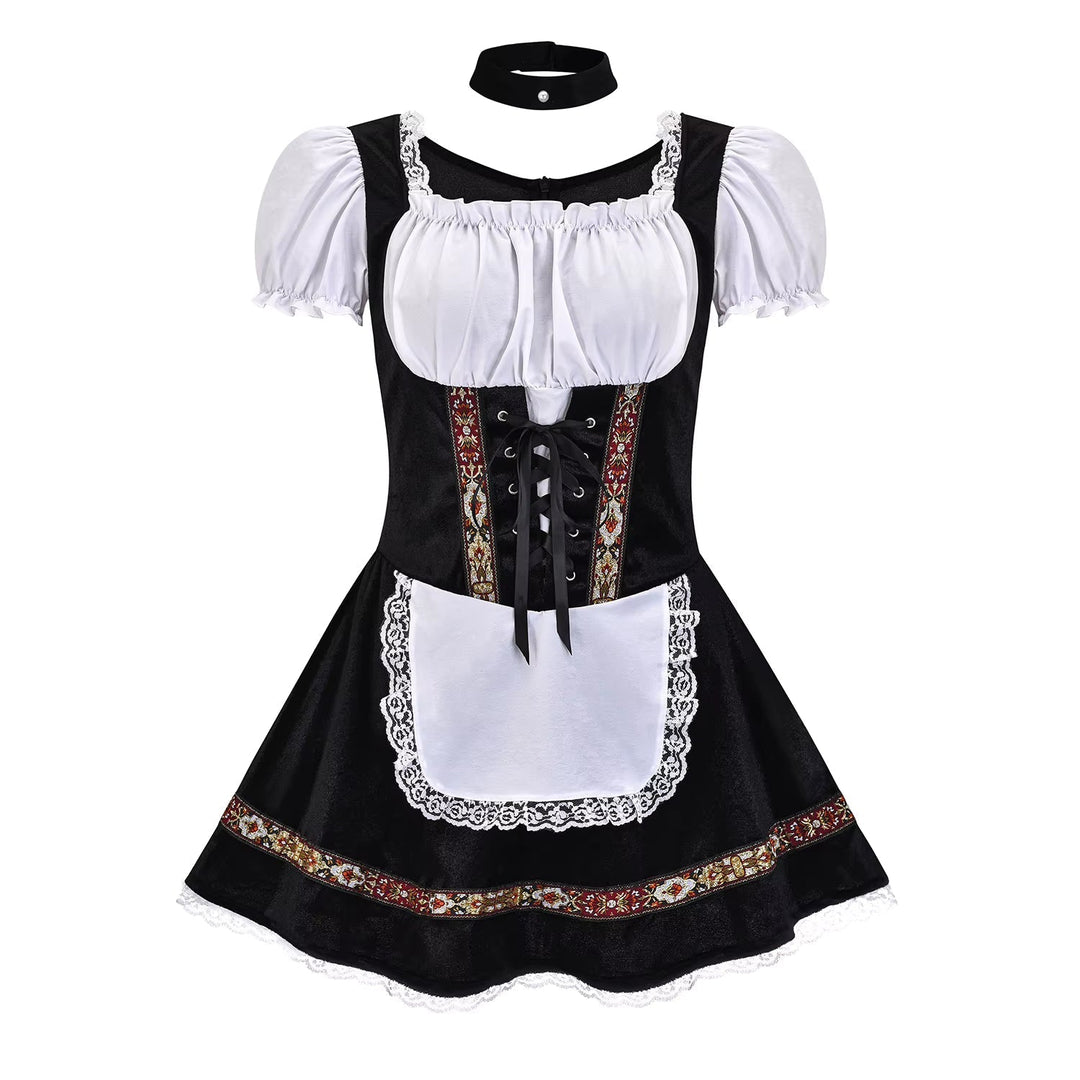 Autentyczna damska sukienka Dirndl z tradycyjnym gorsetem i bufkami. Idealna na bawarski Oktoberfest.