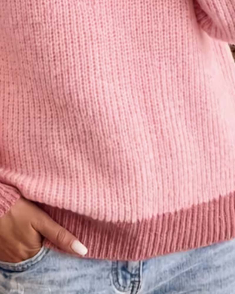 Modny męski sweter z zamkiem, długim rękawem i kołnierzem. Różowy wzór blokowy, idealny do casualowych stylizacji.