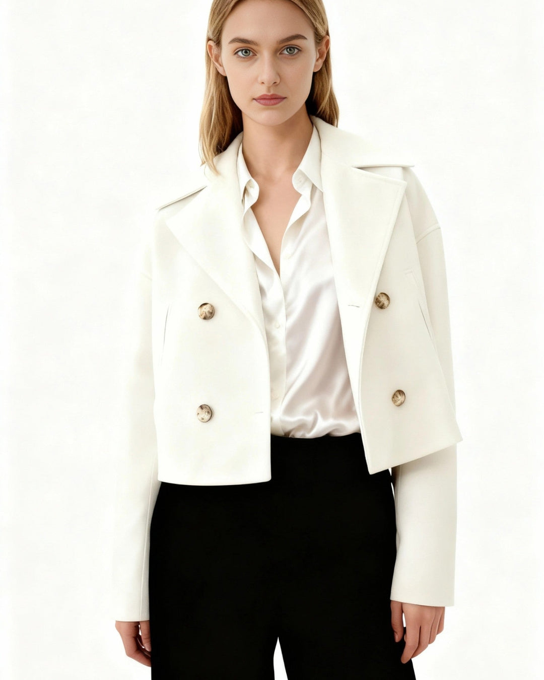 Damska kurtka elegancka, zapinana, w klasycznym stylu. Niezbędna do modnych outfitów.