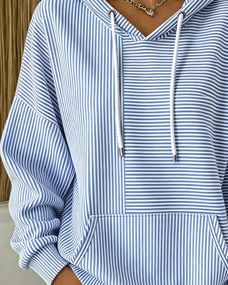 Stylowa bluza w paski unisex z kapturem, idealna do codziennych stylizacji, długi rękaw, wygodna i ciepła.