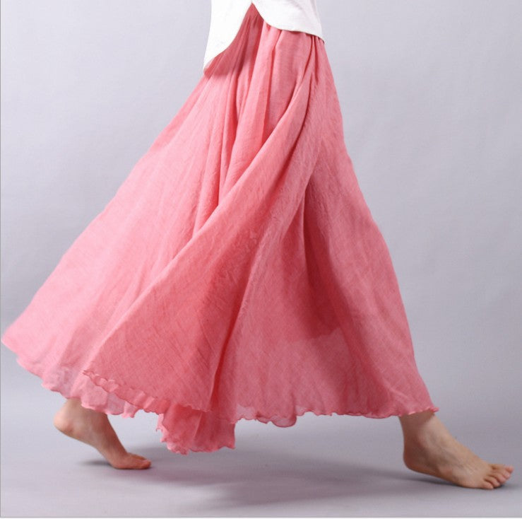 Uniwersalna damska spódnica lniana maxi boho, must-have w letniej garderobie, przewiewna i stylowa.